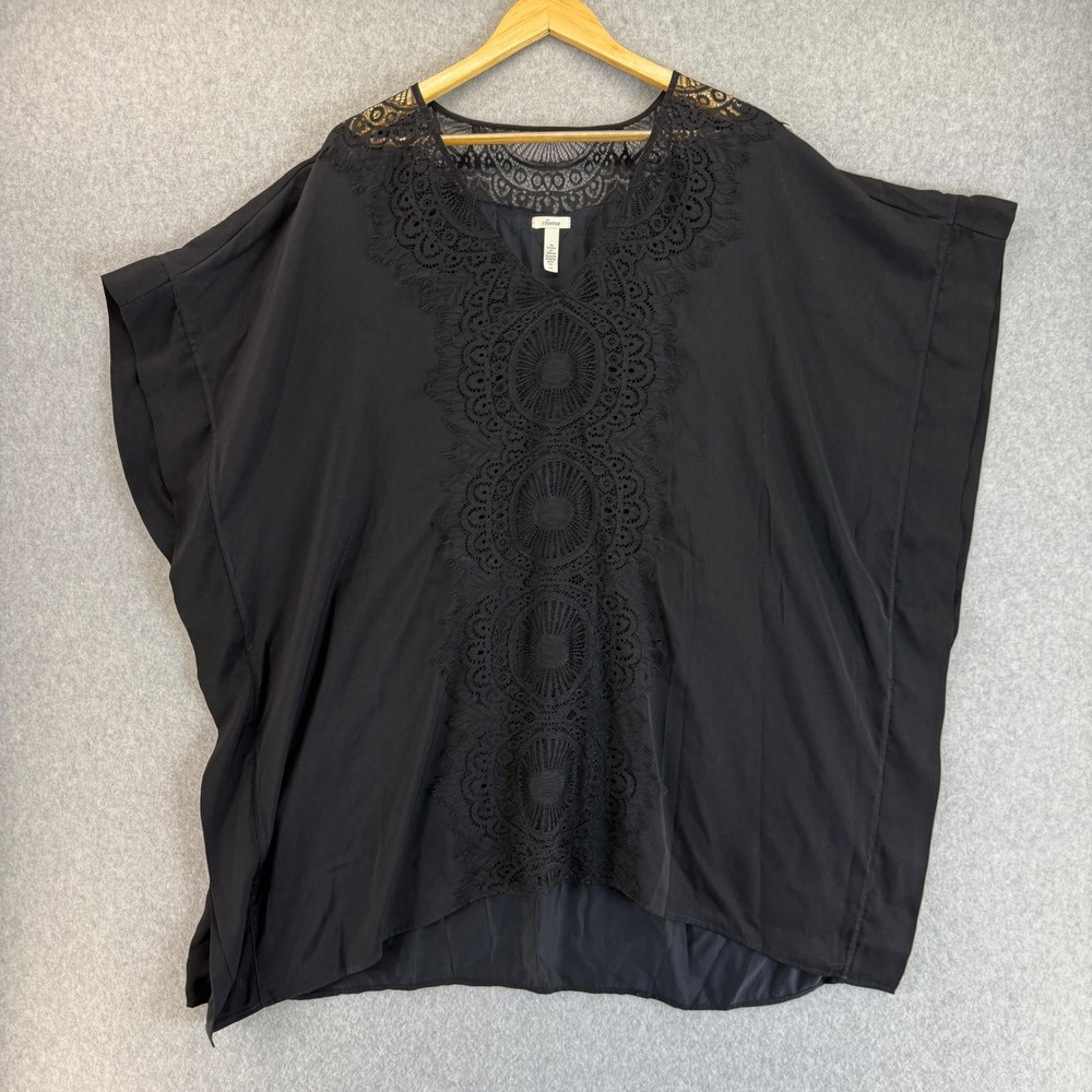 Soma Black Lace Cover Up Poncho Flowy Kaftan V-Neck Beach Pool Size S / M READ!